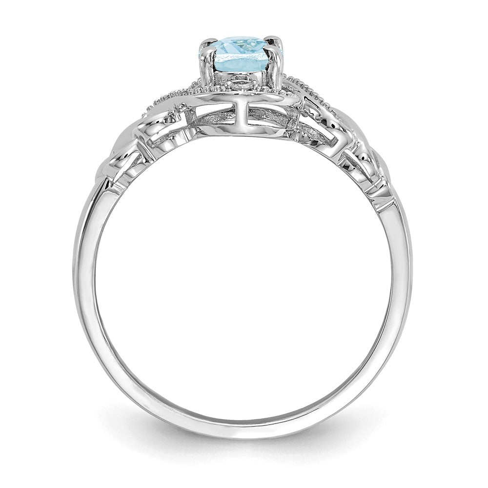 10k White Gold Aquamarine Diamond Ring, Size: 7