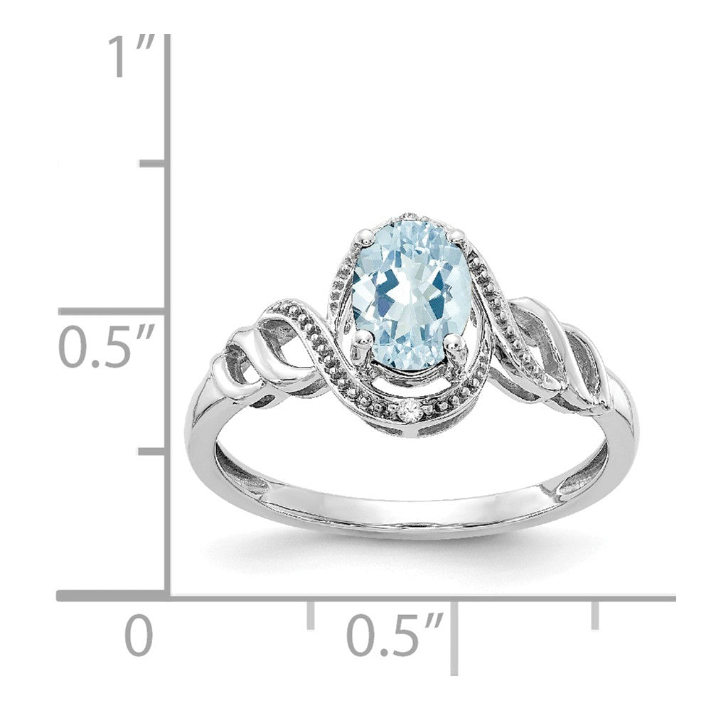 10k White Gold Aquamarine Diamond Ring, Size: 7