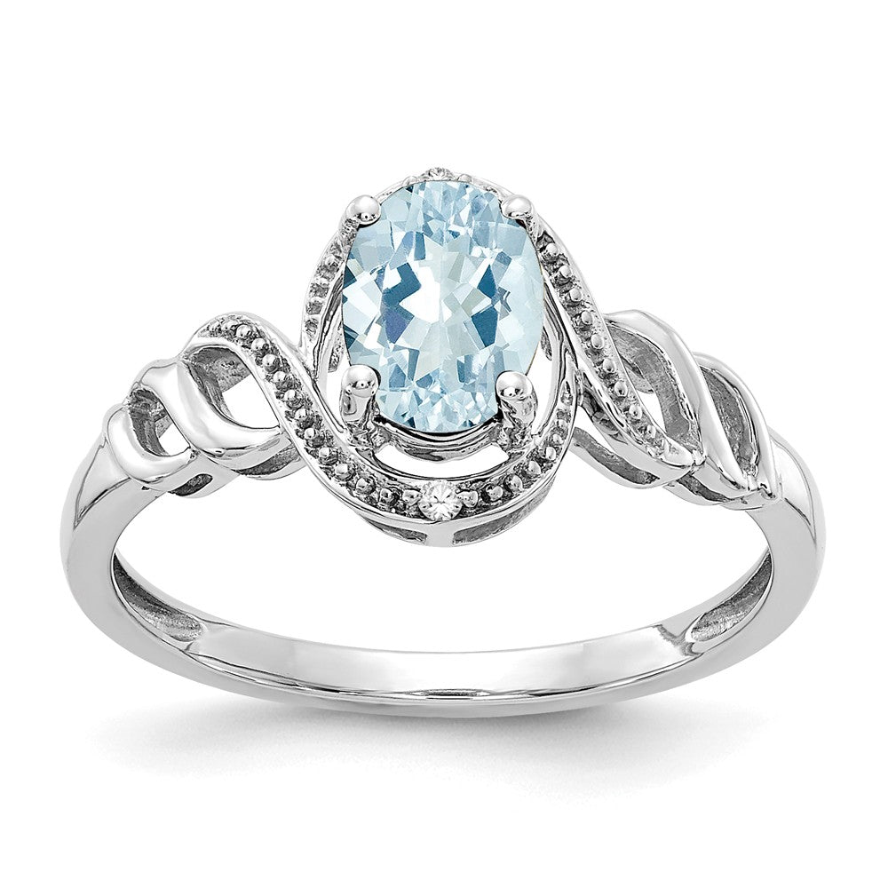 10k White Gold Aquamarine Diamond Ring, Size: 7