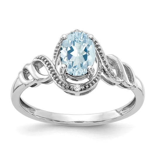 10k White Gold Aquamarine Diamond Ring, Size: 7