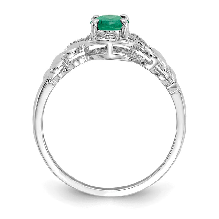 10k White Gold Emerald Diamond Ring, Size: 7