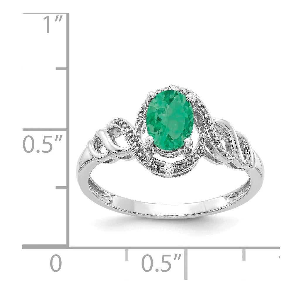 10k White Gold Emerald Diamond Ring, Size: 7