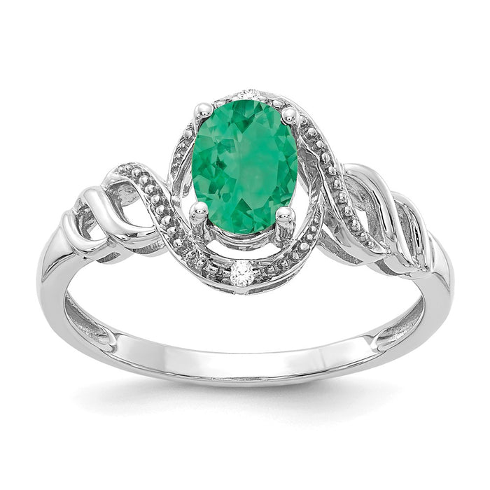 10k White Gold Emerald Diamond Ring, Size: 7