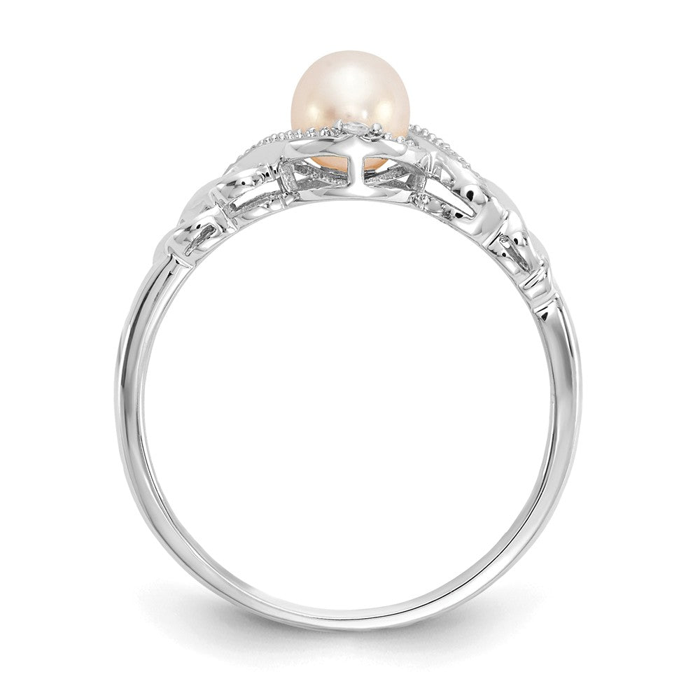 10k White Gold Freshwater Cultured Pearl Diamond Ring, Size: 7