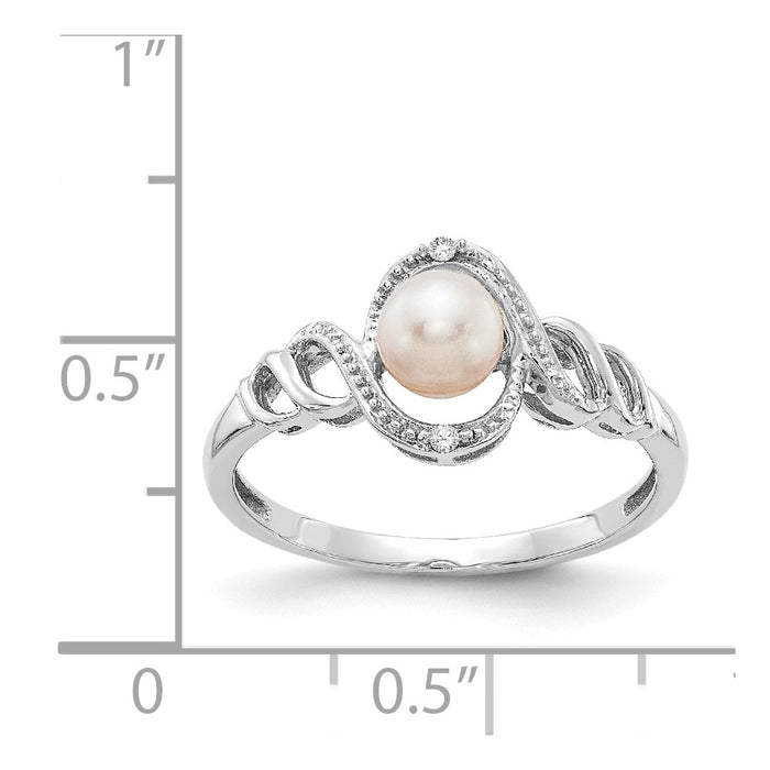 10k White Gold Freshwater Cultured Pearl Diamond Ring, Size: 7