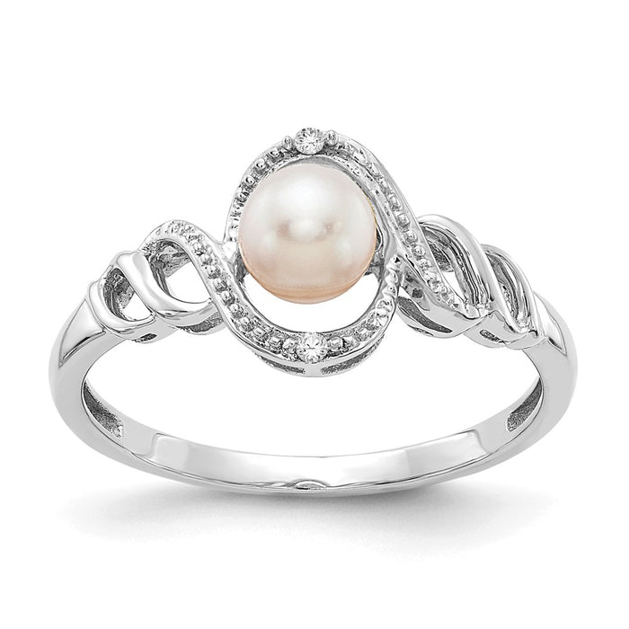 10k White Gold Freshwater Cultured Pearl Diamond Ring, Size: 7