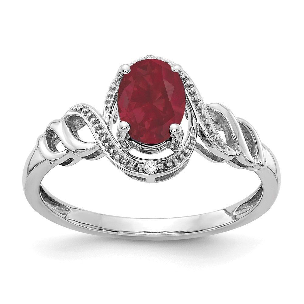 10k White Gold Ruby Diamond Ring, Size: 7
