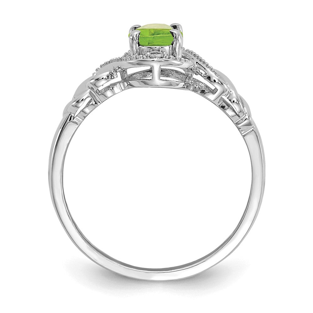 10k White Gold Peridot Diamond Ring, Size: 7