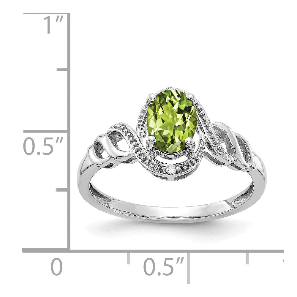 10k White Gold Peridot Diamond Ring, Size: 7