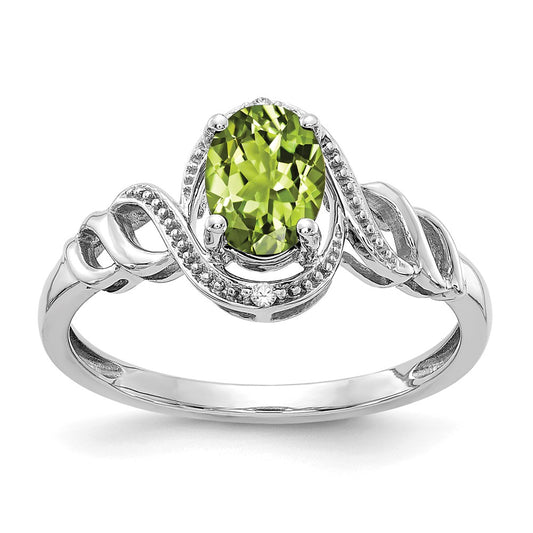 10k White Gold Peridot Diamond Ring, Size: 7