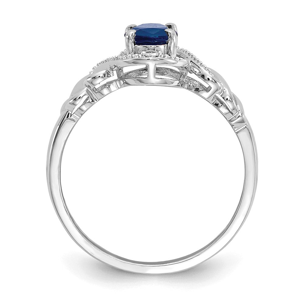 10k White Gold Sapphire Diamond Ring, Size: 7