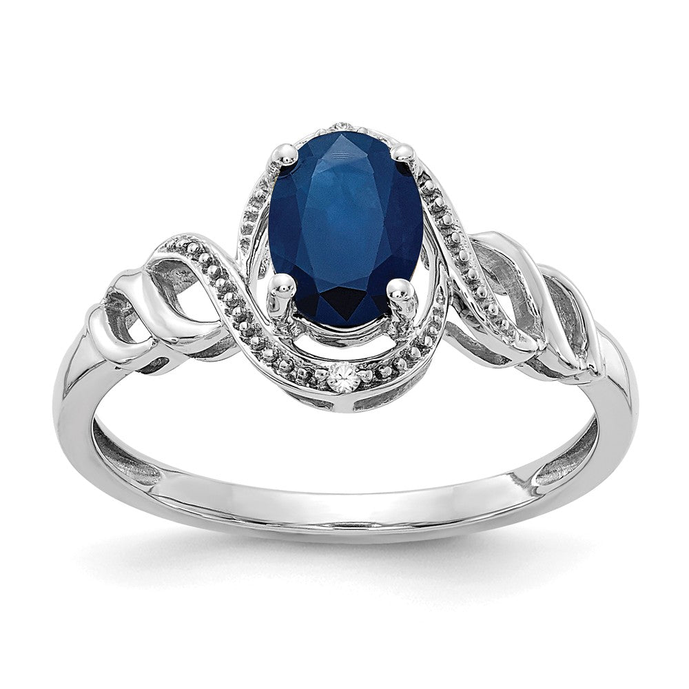 10k White Gold Sapphire Diamond Ring, Size: 7