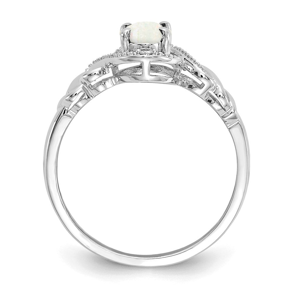 10k White Gold Opal Diamond Ring, Size: 7