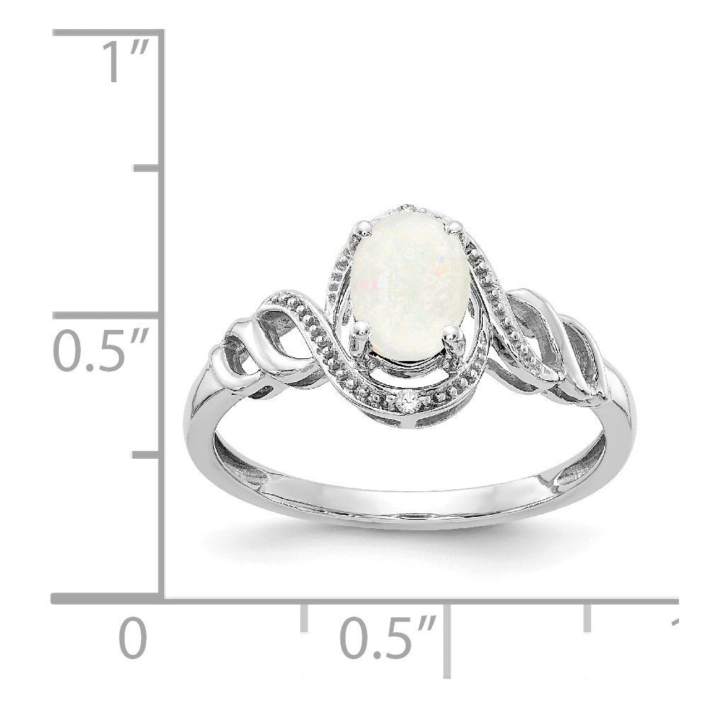 10k White Gold Opal Diamond Ring, Size: 7