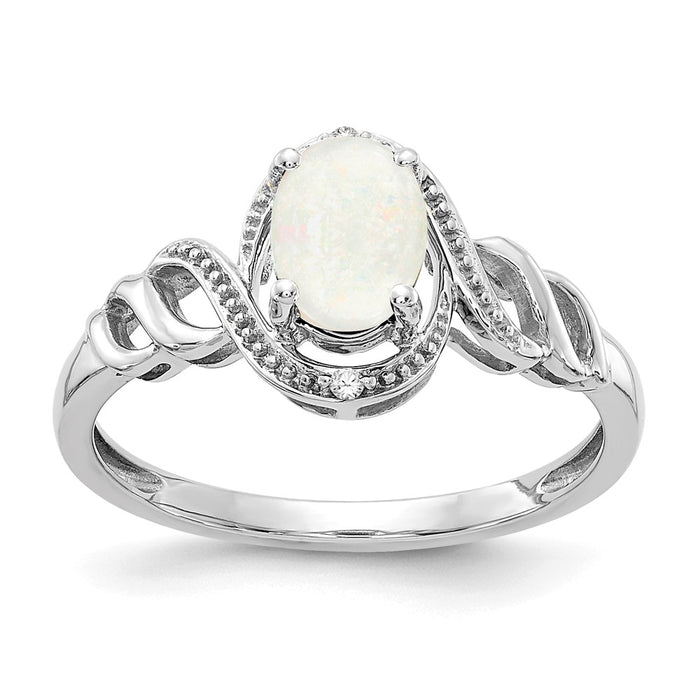 10k White Gold Opal Diamond Ring, Size: 7