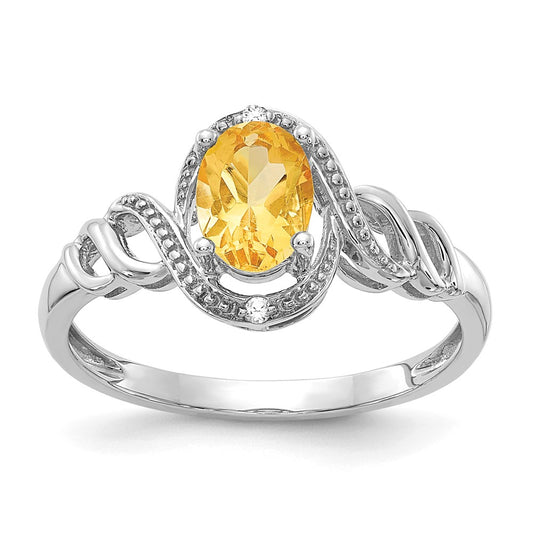 10k White Gold Citrine Diamond Ring, Size: 7