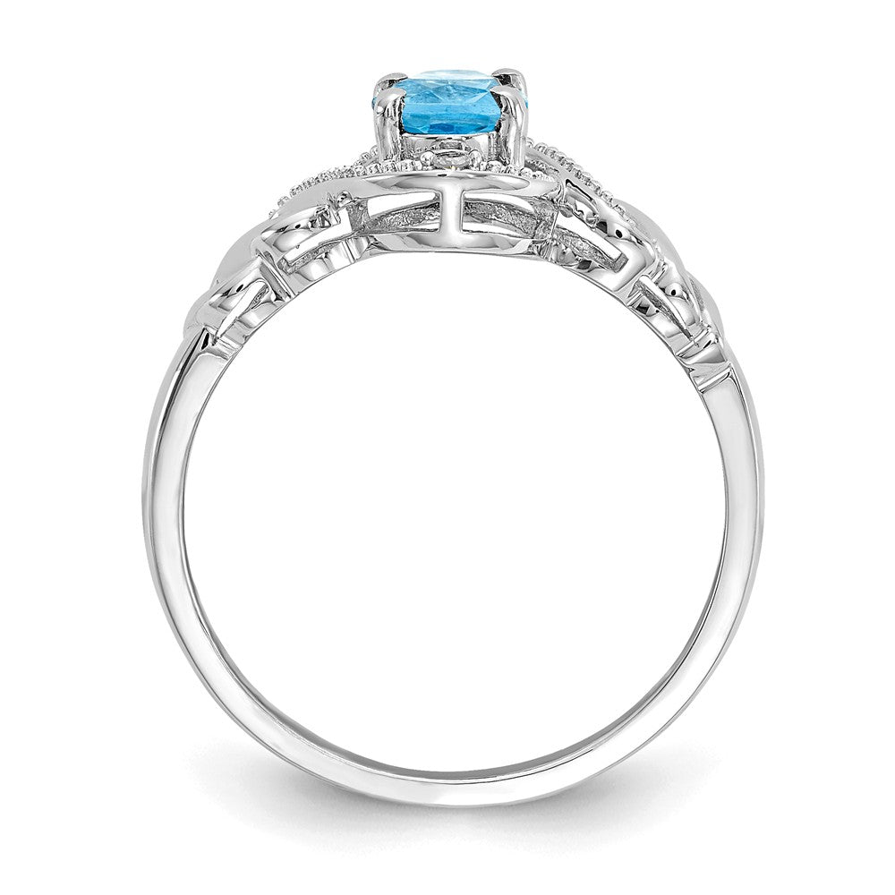 10k White Gold Light Swiss Blue Topaz Diamond Ring, Size: 7