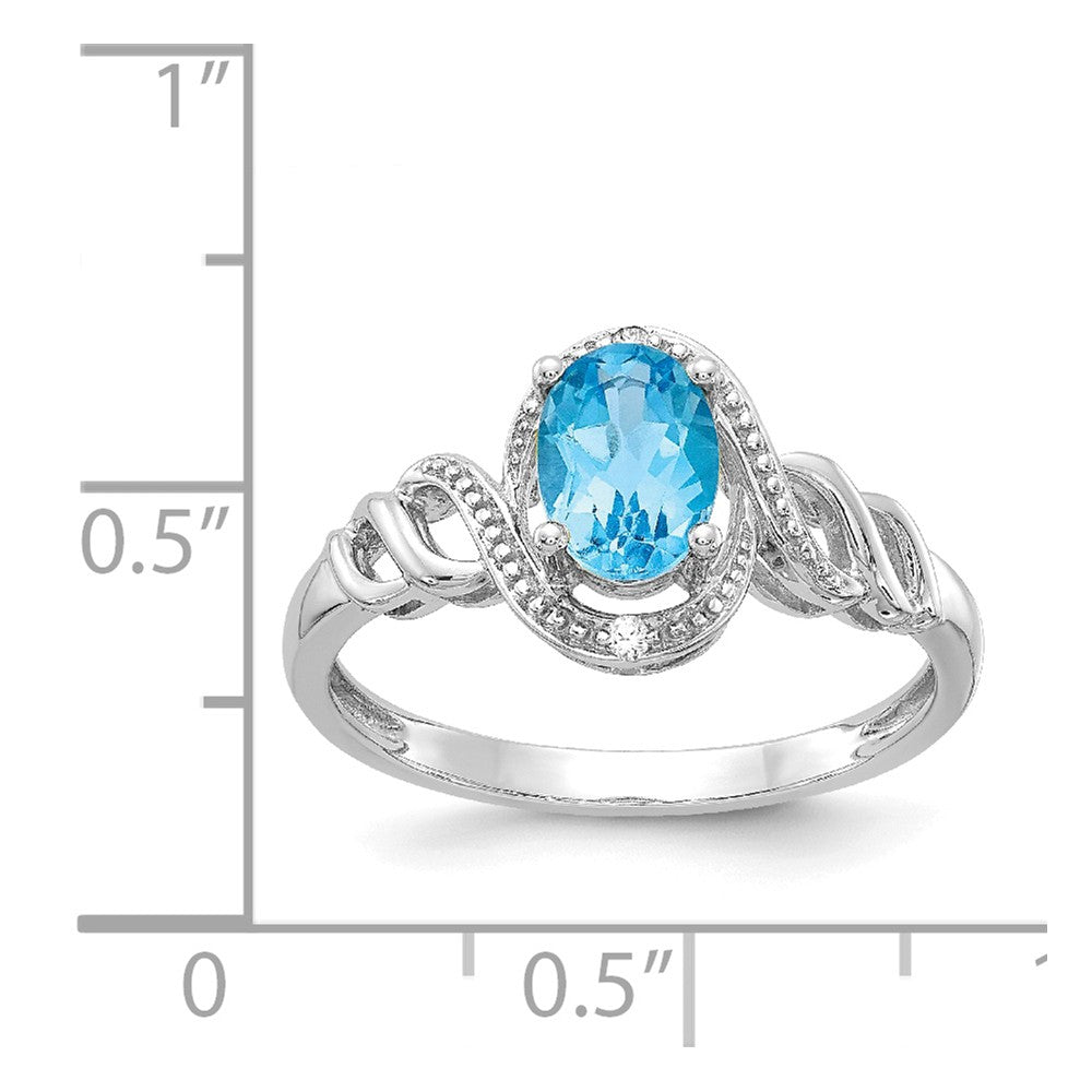 10k White Gold Light Swiss Blue Topaz Diamond Ring, Size: 7