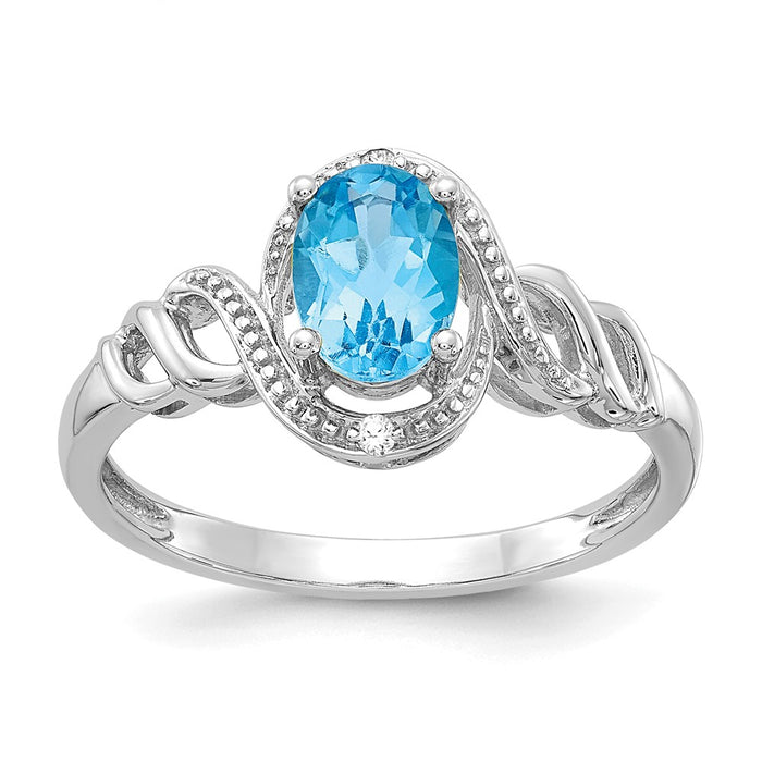 10k White Gold Light Swiss Blue Topaz Diamond Ring, Size: 7