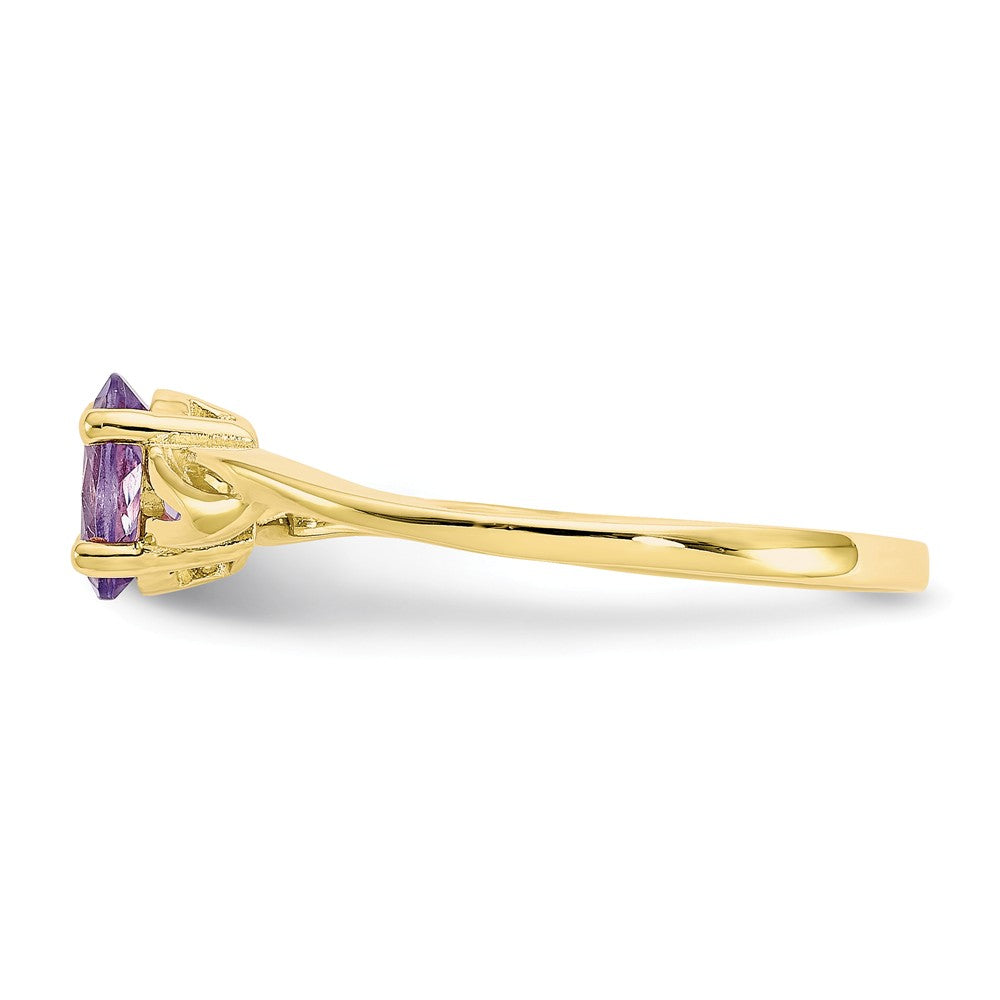 10k Yellow Gold Polished Geniune Amethyst Birthstone Ring, Size: 7
