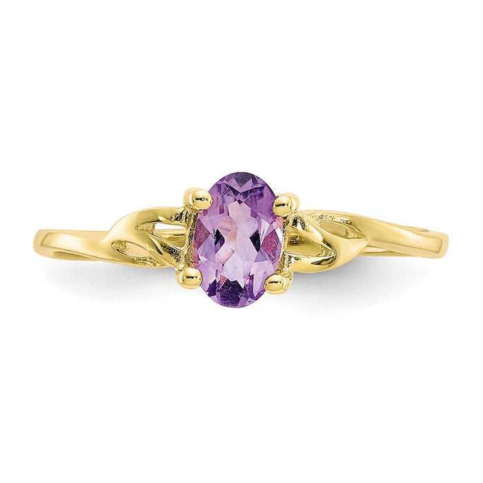 10k Yellow Gold Polished Geniune Amethyst Birthstone Ring, Size: 7