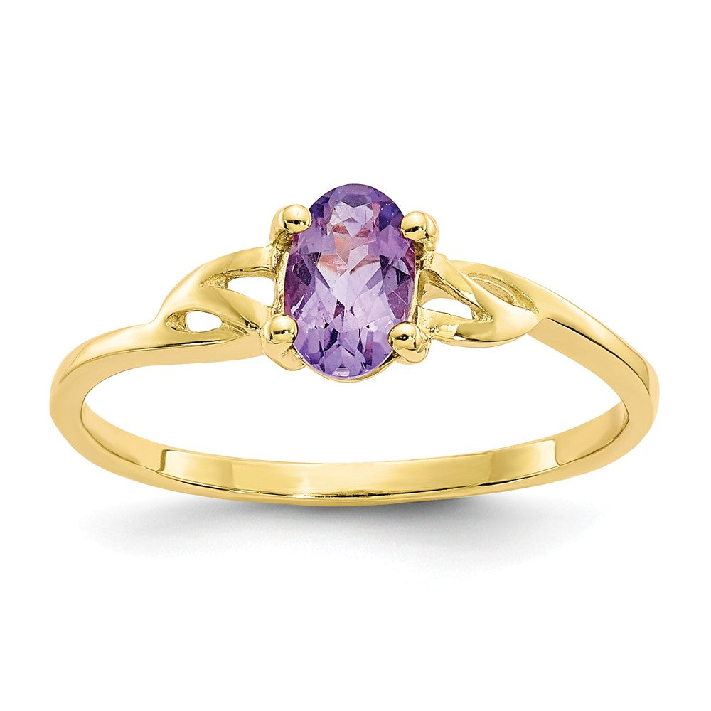 10k Yellow Gold Polished Geniune Amethyst Birthstone Ring, Size: 7