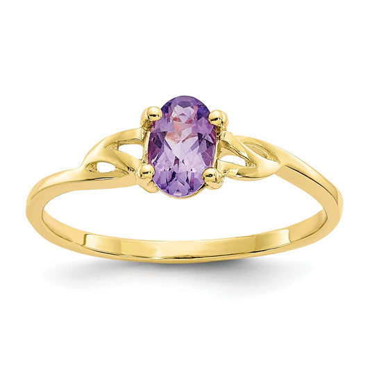 10k Yellow Gold Polished Geniune Amethyst Birthstone Ring, Size: 7