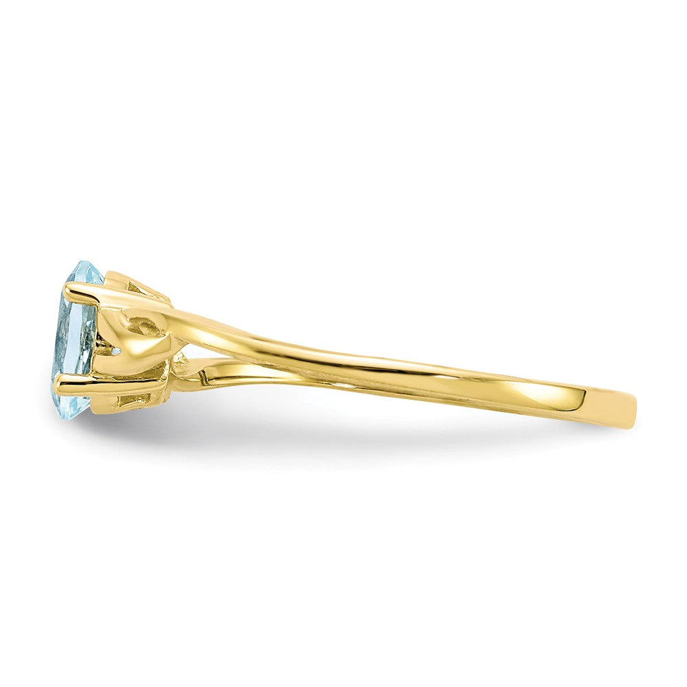 10k Yellow Gold Polished Geniune Aquamarine Birthstone Ring, Size: 7