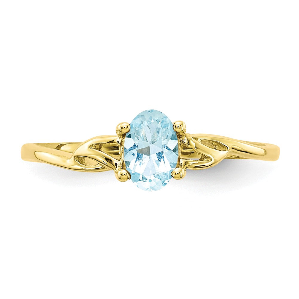 10k Yellow Gold Polished Geniune Aquamarine Birthstone Ring, Size: 7