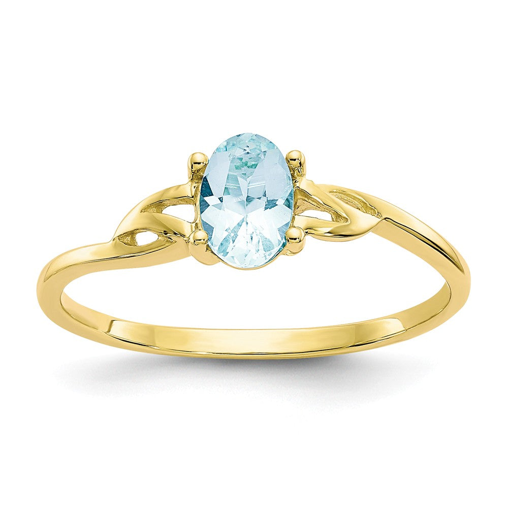 10k Yellow Gold Polished Geniune Aquamarine Birthstone Ring, Size: 7