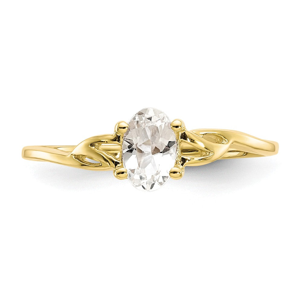 10k Yellow Gold Polished Geniune White Topaz Birthstone Ring, Size: 7