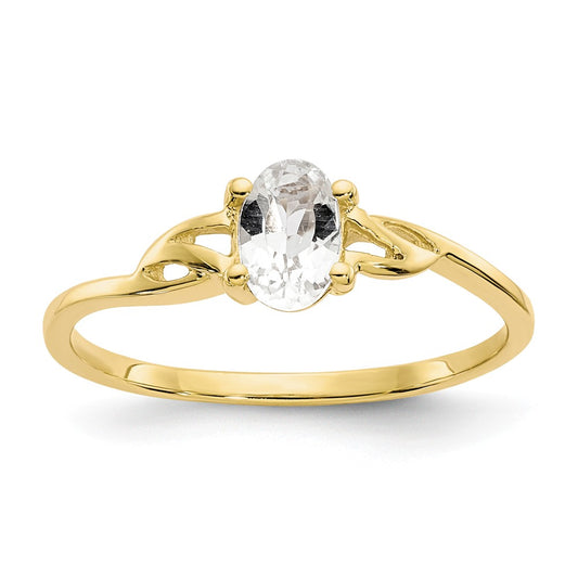 10k Yellow Gold Polished Geniune White Topaz Birthstone Ring, Size: 7