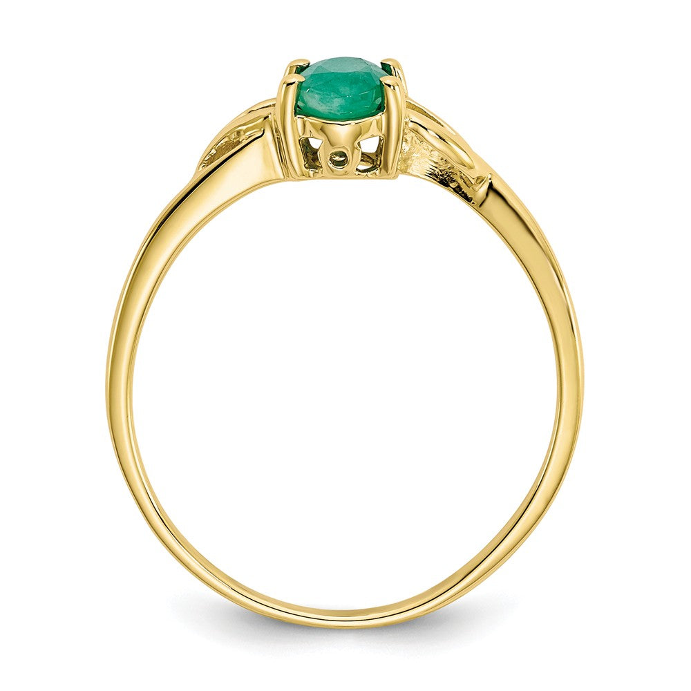 10k Yellow Gold Polished Geniune Emerald Birthstone Ring, Size: 7