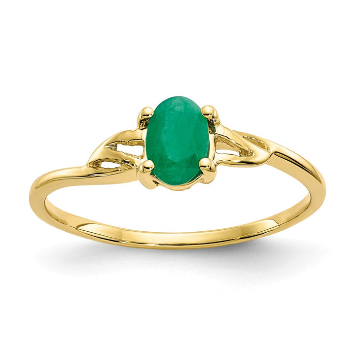 10k Yellow Gold Polished Geniune Emerald Birthstone Ring, Size: 7