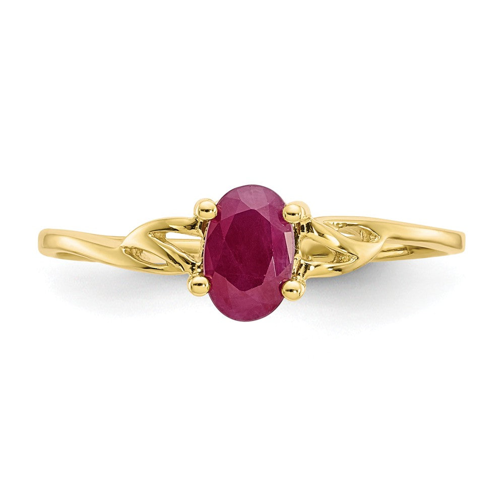 10k Yellow Gold Polished Geniune Ruby Birthstone Ring, Size: 7