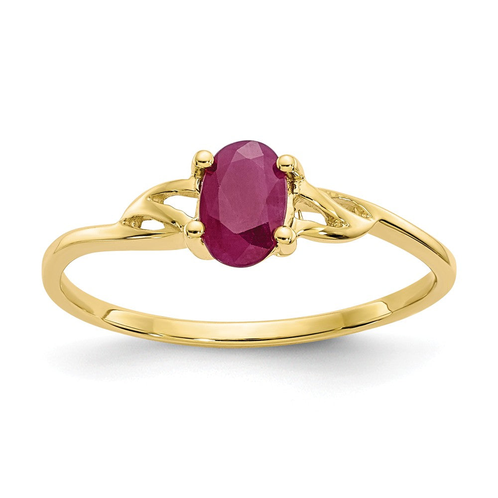 10k Yellow Gold Polished Geniune Ruby Birthstone Ring, Size: 7