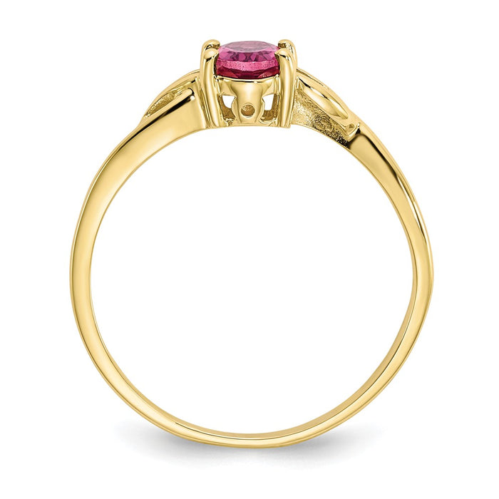 10k Yellow Gold Polished Geniune Pink Tourmaline Birthstone Ring, Size: 7