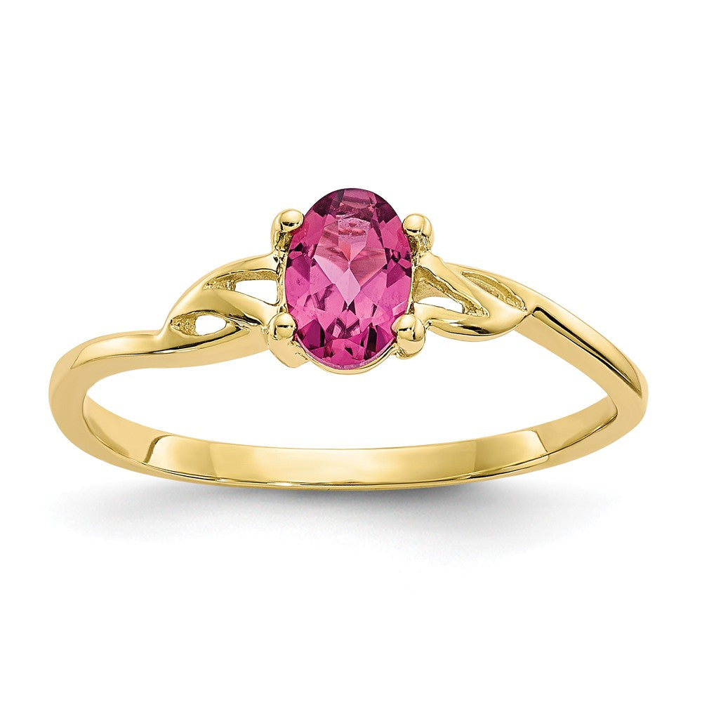 10k Yellow Gold Polished Geniune Pink Tourmaline Birthstone Ring, Size: 7