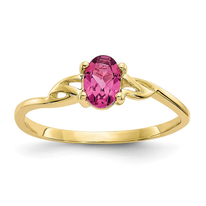 10k Yellow Gold Polished Geniune Pink Tourmaline Birthstone Ring, Size: 7