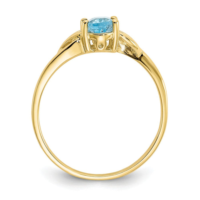 10k Yellow Gold Polished Geniune Blue Topaz Birthstone Ring, Size: 7