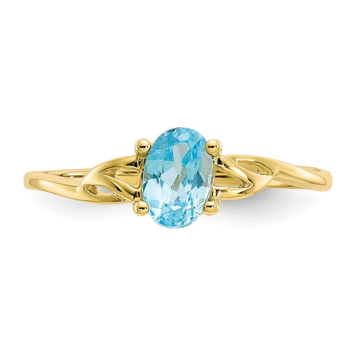 10k Yellow Gold Polished Geniune Blue Topaz Birthstone Ring, Size: 7