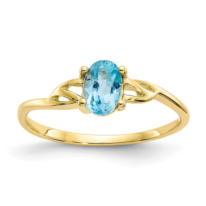 10k Yellow Gold Polished Geniune Blue Topaz Birthstone Ring, Size: 7