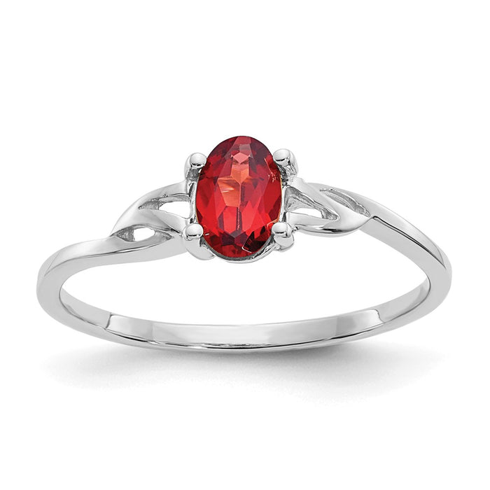 10k White Gold Polished Geniune Garnet Birthstone Ring, Size: 7