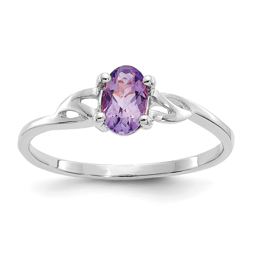 10k White Gold Polished Geniune Amethyst Birthstone Ring, Size: 7