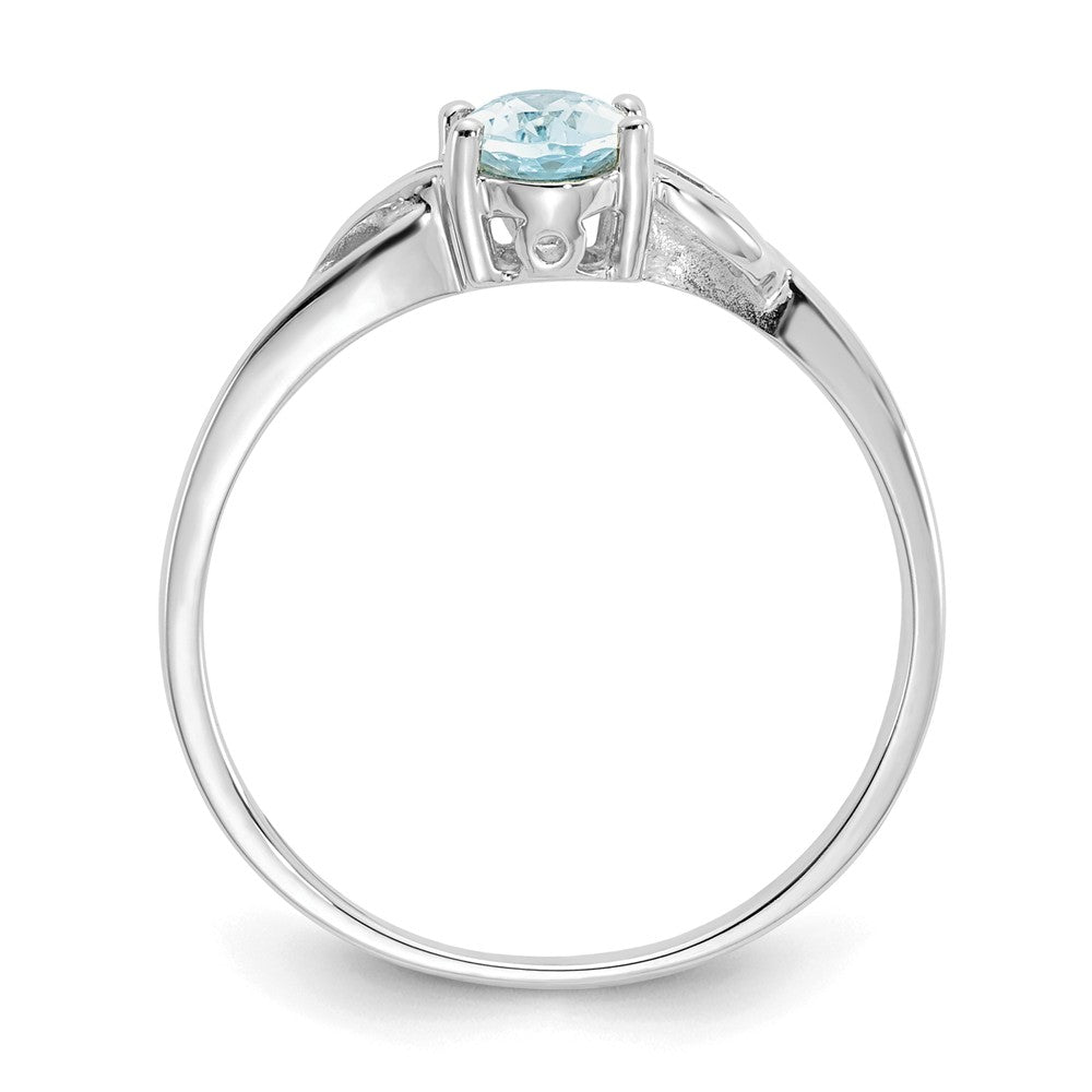 10k White Gold Polished Geniune Aquamarine Birthstone Ring, Size: 7