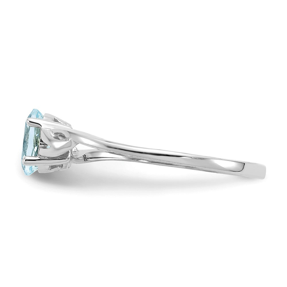 10k White Gold Polished Geniune Aquamarine Birthstone Ring, Size: 7