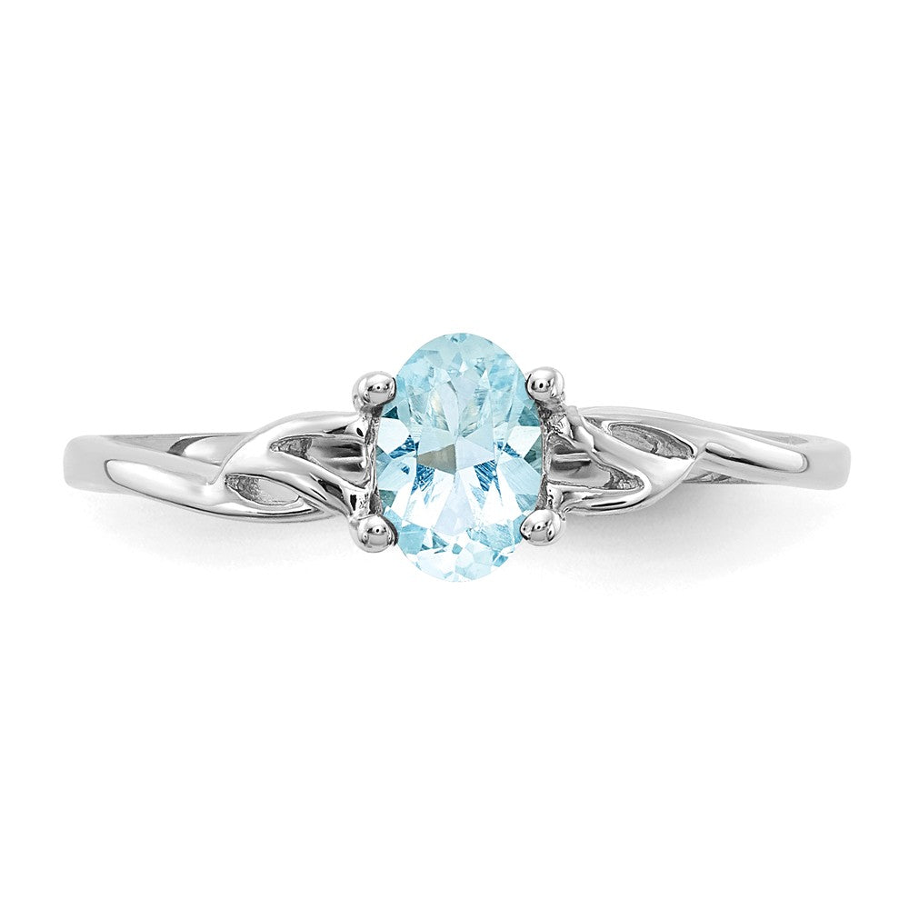 10k White Gold Polished Geniune Aquamarine Birthstone Ring, Size: 7