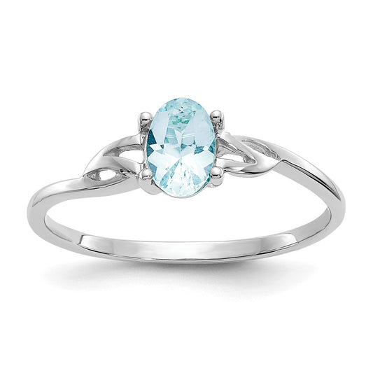 10k White Gold Polished Geniune Aquamarine Birthstone Ring, Size: 7