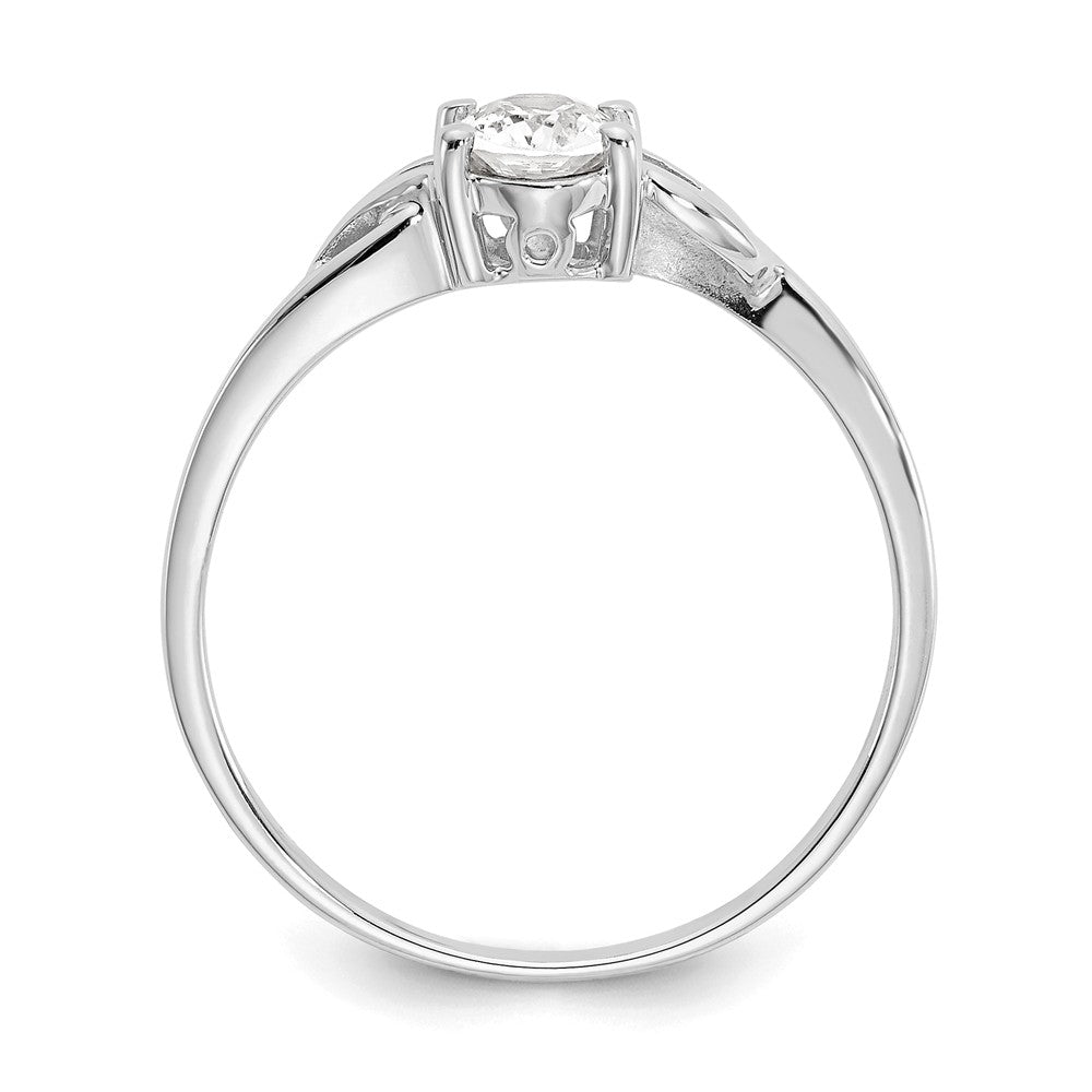 10k White Gold Polished Geniune White Topaz Birthstone Ring, Size: 7