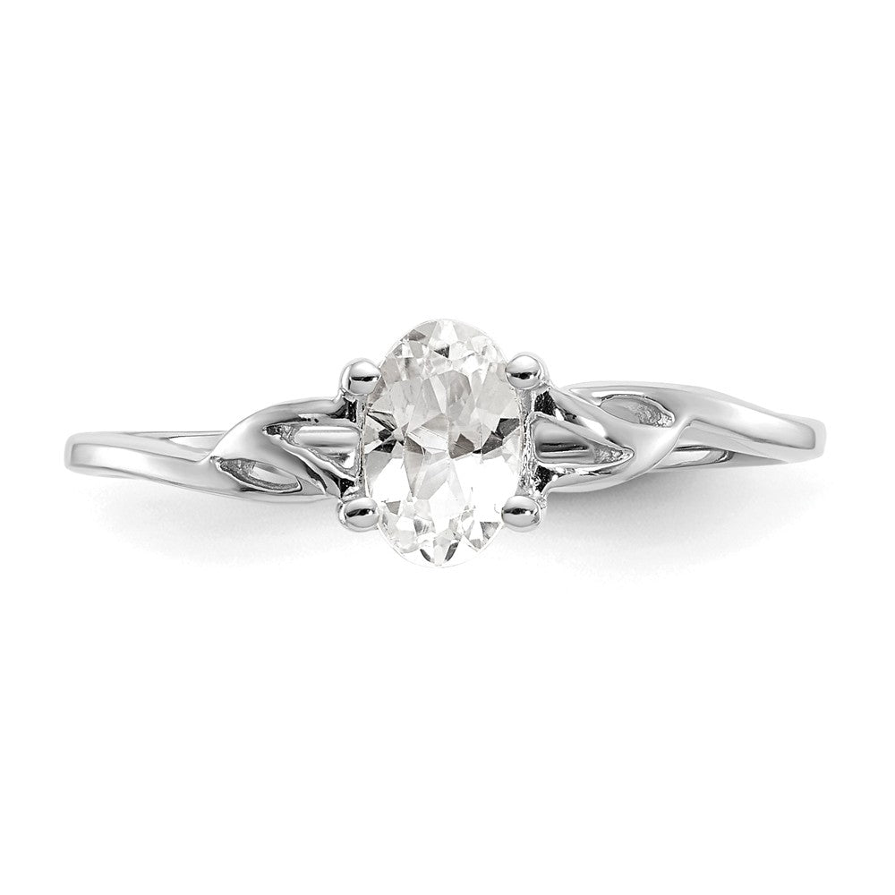 10k White Gold Polished Geniune White Topaz Birthstone Ring, Size: 7
